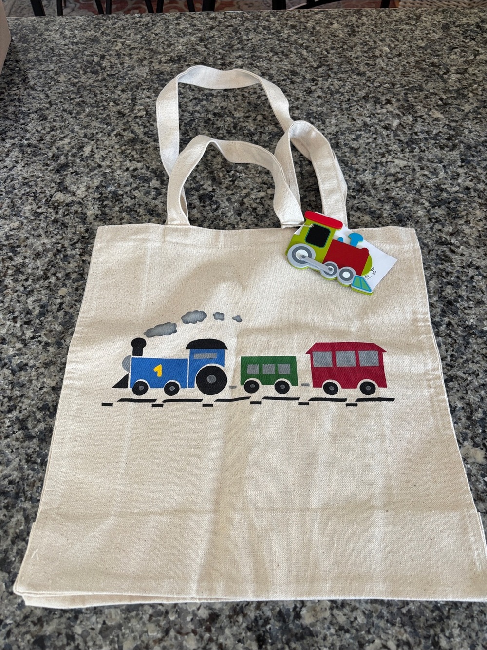 Canvas Kids Tote Bag with Blue, Green & Red Train Print